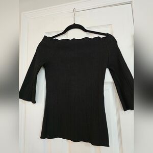 Black Ribbed Off Shoulder Top